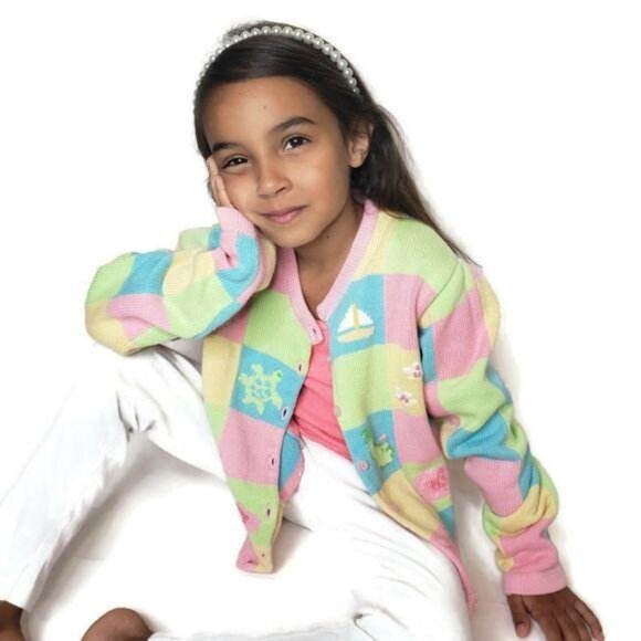 Lilly Pulitzer Girls Colorful Patchwork Cardigan Sweater Size 10 - Picture 5 of 12